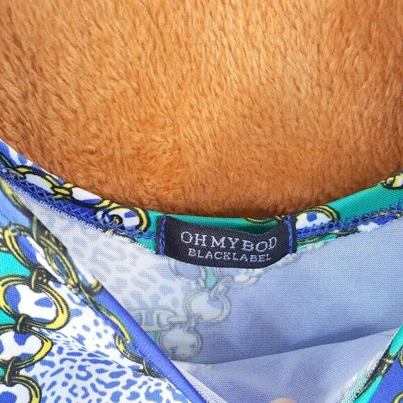 OH MY BOD Womens Dress Small Blue Pullover Shift Mini Stretch 60s Retro Funky - Picture 2 of 8